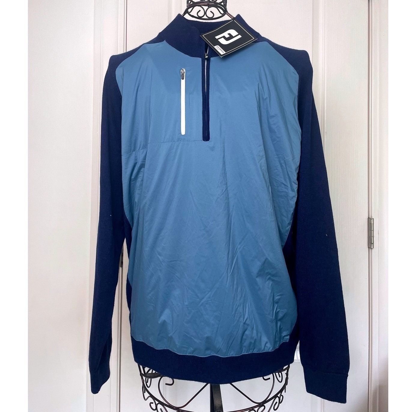 Footjoy Tech Sweater Mens Large 1/2 Zip Navy Wool Blend Pullover 25163 Nwt $165